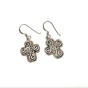 Vintage Sterling Cross Dangle w/ Scrolls Earrings